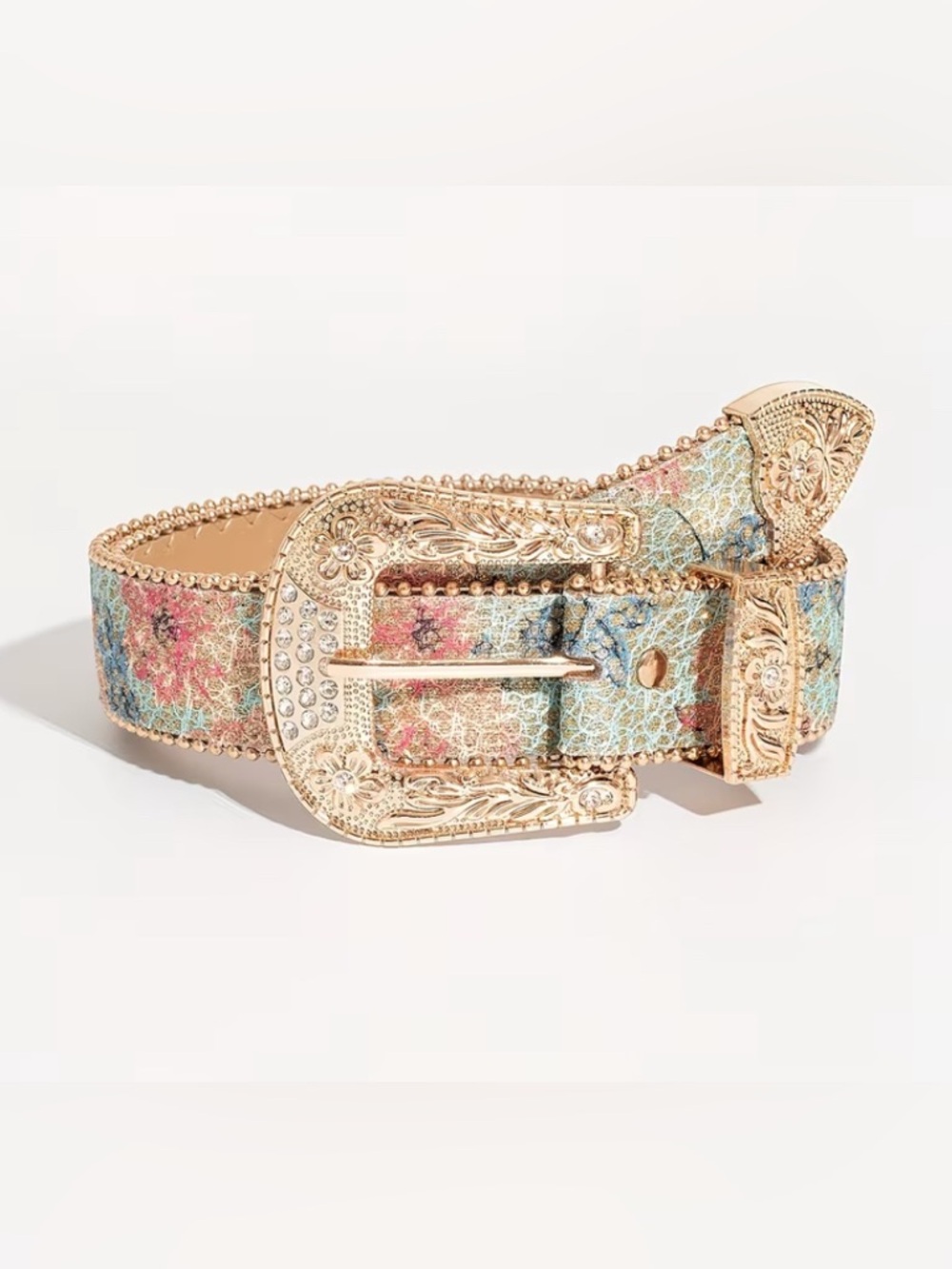 WESTERN Gold-Tone Floral Belt in Pastel Multicolor Metallic - Picture 3 of 4